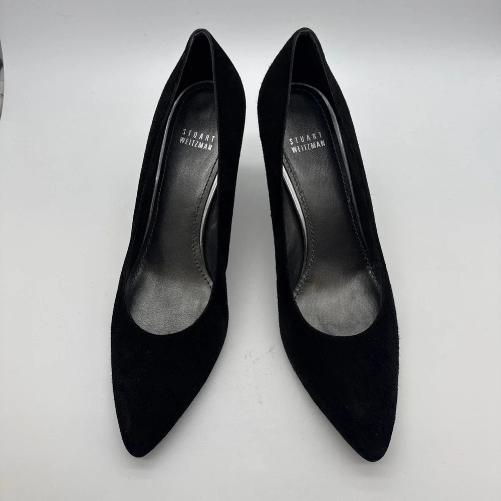 Stuart Weitzman Black Suede Pump Heels Pointed Toe Stiletto Women's 10M Spain